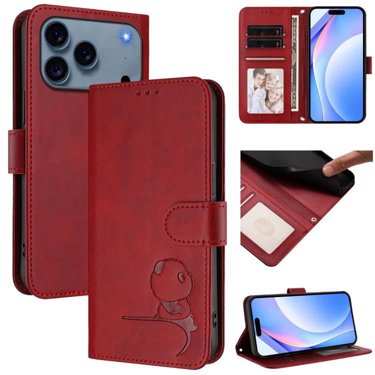 Litter Panda Embossing RFID Leather Phone Case with Lanyard, For iPhone 17 Pro Max, For iPhone 17 Pro, For iPhone 17, For iPhone 17 Air