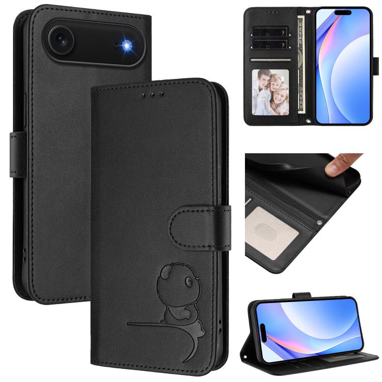 Litter Panda Embossing RFID Leather Phone Case with Lanyard, For iPhone 17 Pro Max, For iPhone 17 Pro, For iPhone 17, For iPhone 17 Air