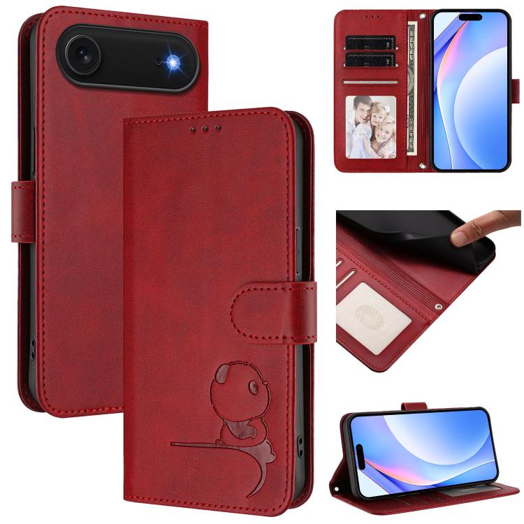 Litter Panda Embossing RFID Leather Phone Case with Lanyard, For iPhone 17 Pro Max, For iPhone 17 Pro, For iPhone 17, For iPhone 17 Air