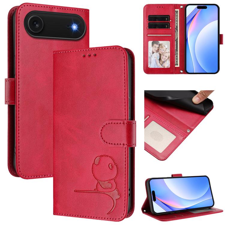 Litter Panda Embossing RFID Leather Phone Case with Lanyard, For iPhone 17 Pro Max, For iPhone 17 Pro, For iPhone 17, For iPhone 17 Air