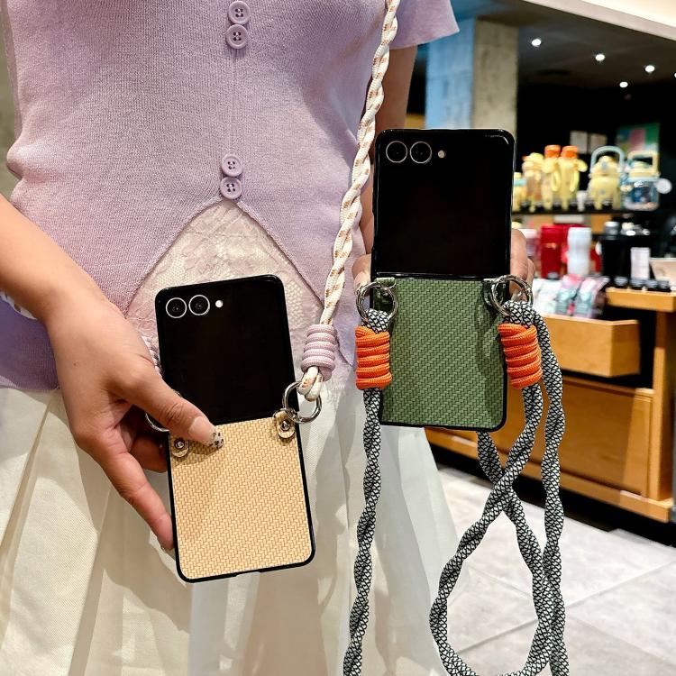 Woven Texture Phone Case With Colorful Lanyard