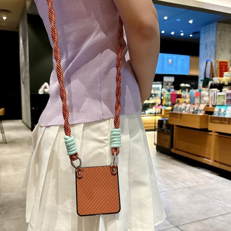 Woven Texture Phone Case With Colorful Lanyard