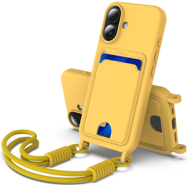 Integrated Card Bag Solid Color Liquid Silicone Phone Case Gen2 with Short Lanyard, For iPhone 16 Pro, For iPhone 16 Plus, For iPhone 16, For iPhone 15 Pro Max, For iPhone 15 Pro, For iPhone 15 Plus / 14 Plus
