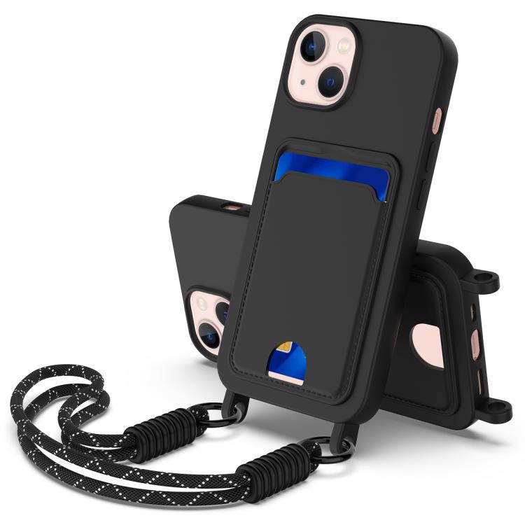 Integrated Card Bag Solid Color Liquid Silicone Phone Case Gen2 with Short Lanyard, For iPhone 16 Pro, For iPhone 16 Plus, For iPhone 16, For iPhone 15 Pro Max, For iPhone 15 Pro, For iPhone 15 Plus / 14 Plus