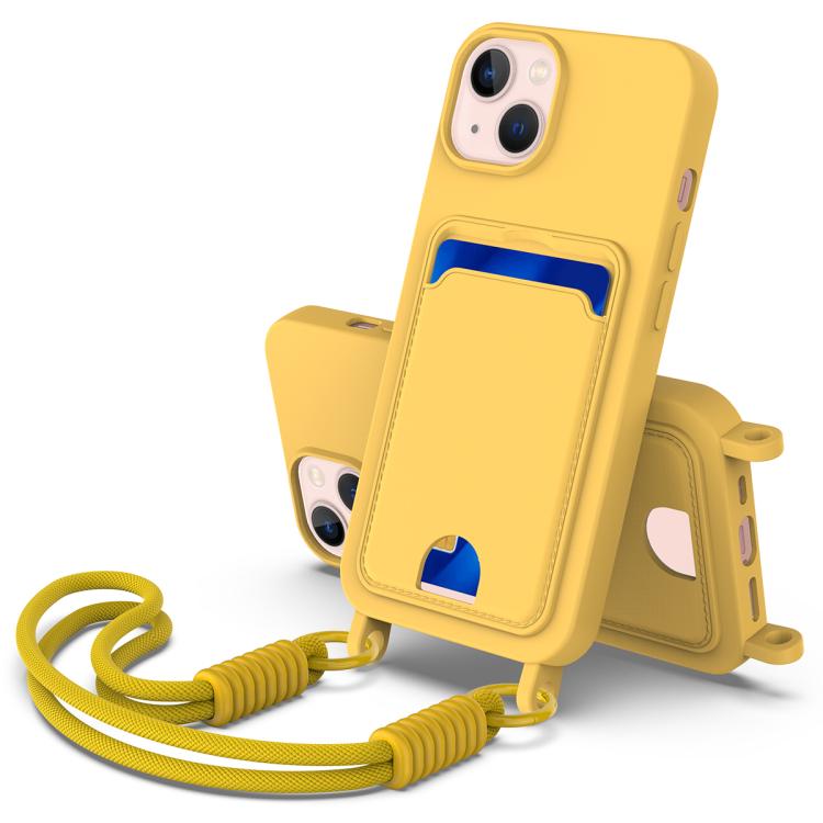 Integrated Card Bag Solid Color Liquid Silicone Phone Case Gen2 with Short Lanyard, For iPhone 16 Pro, For iPhone 16 Plus, For iPhone 16, For iPhone 15 Pro Max, For iPhone 15 Pro, For iPhone 15 Plus / 14 Plus