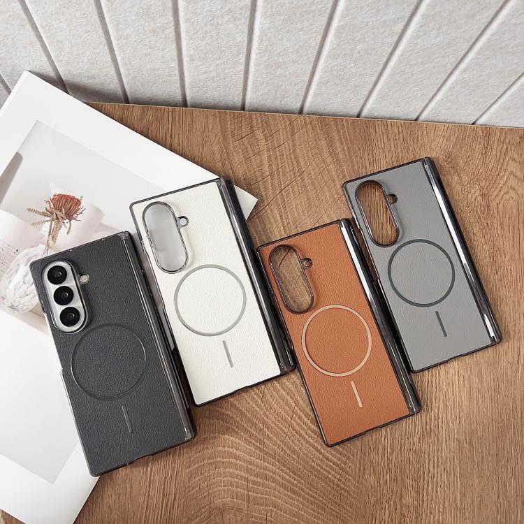 Folding Shaft Magsafe Plain Leather Phone Case
