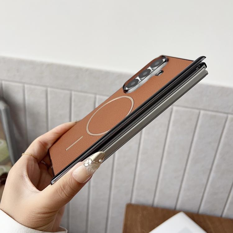 Folding Shaft Magsafe Plain Leather Phone Case