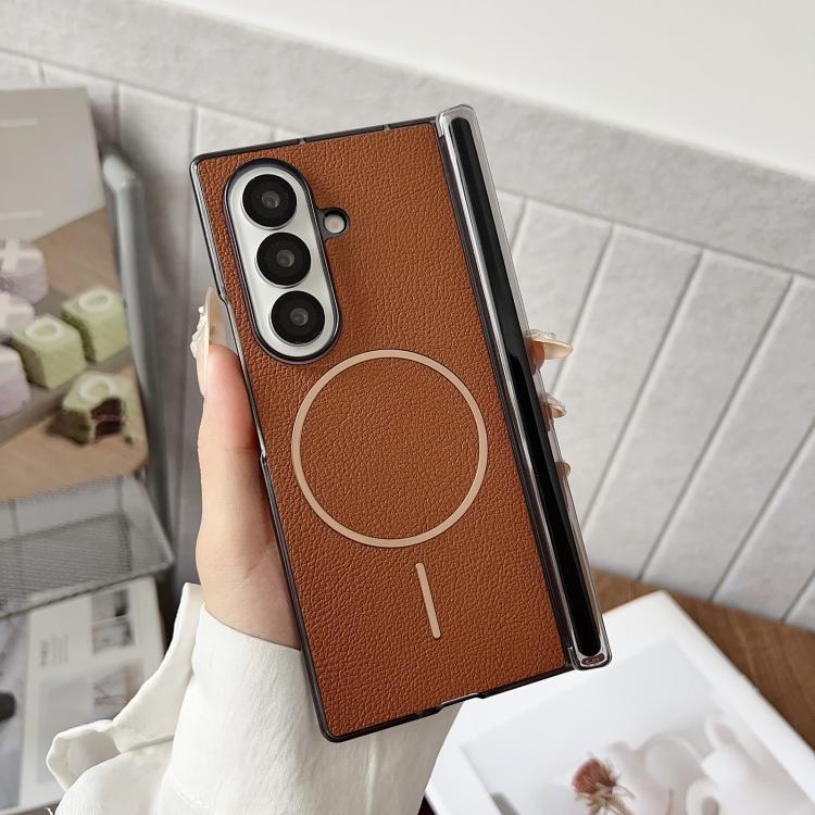 Folding Shaft Magsafe Plain Leather Phone Case
