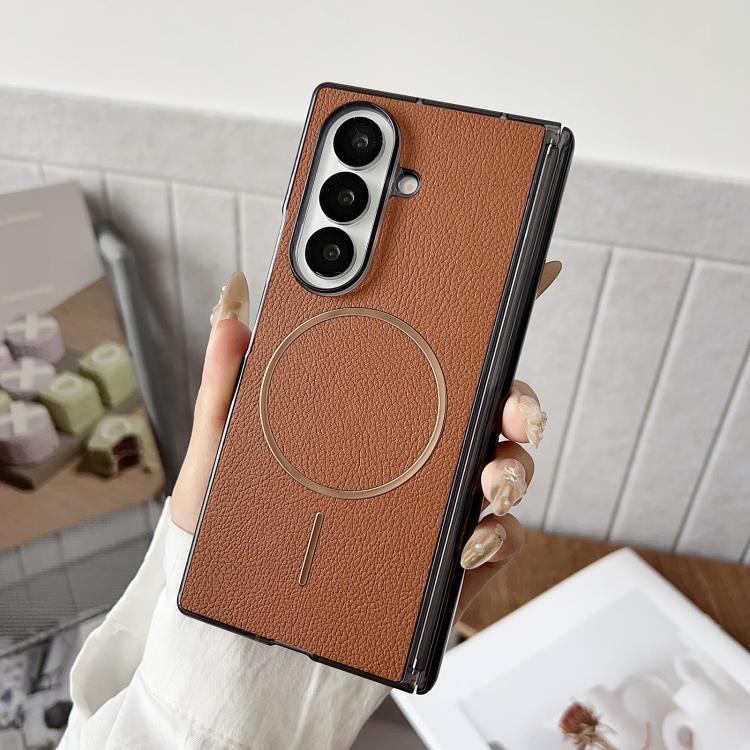 Folding Shaft Magsafe Plain Leather Phone Case
