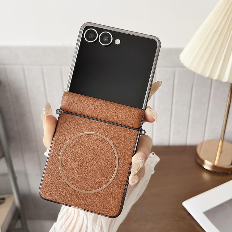 Folding Shaft Magsafe Plain Leather Phone Case