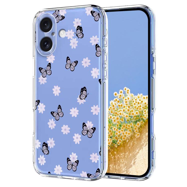Flower Pattern Painted TPU Phone Case, For iPhone 16e, For iPhone 16 Pro Max, For iPhone 16 Pro, For iPhone 16 Plus