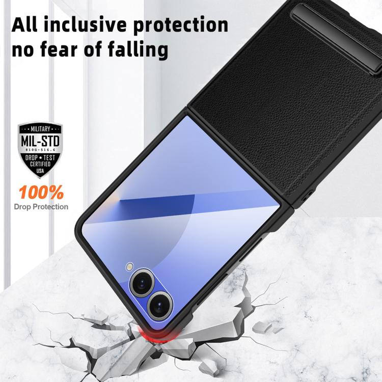 Integrated Invisible Bracket Litchi Skin Pasting Phone Case