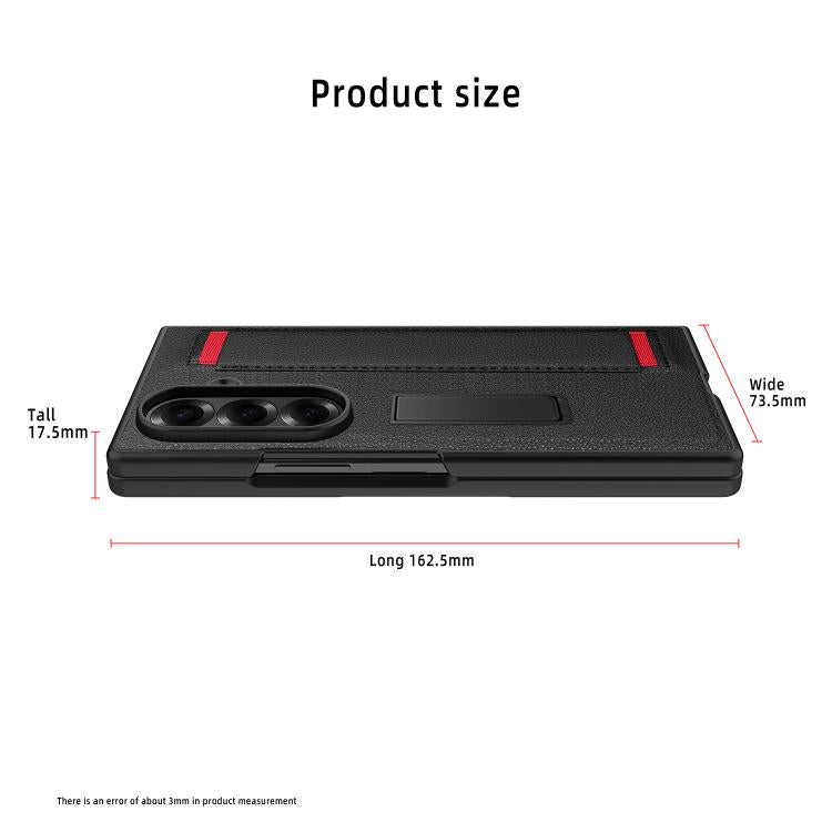 Integrated Invisible Bracket Litchi Skin Pasting Phone Case with Hand Strap
