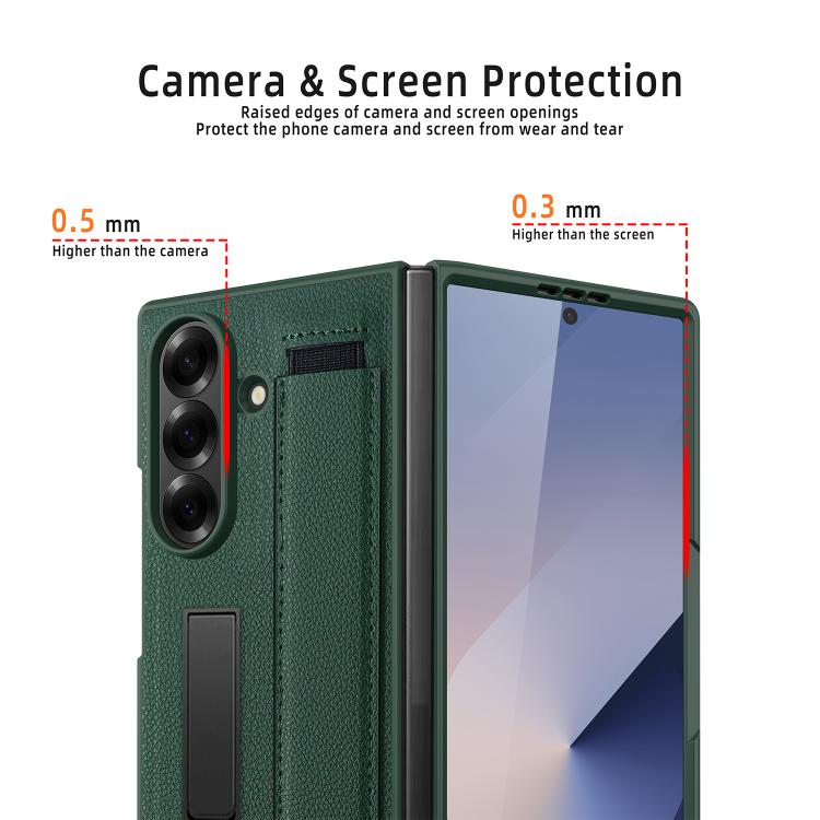 Integrated Invisible Bracket Litchi Skin Pasting Phone Case with Hand Strap