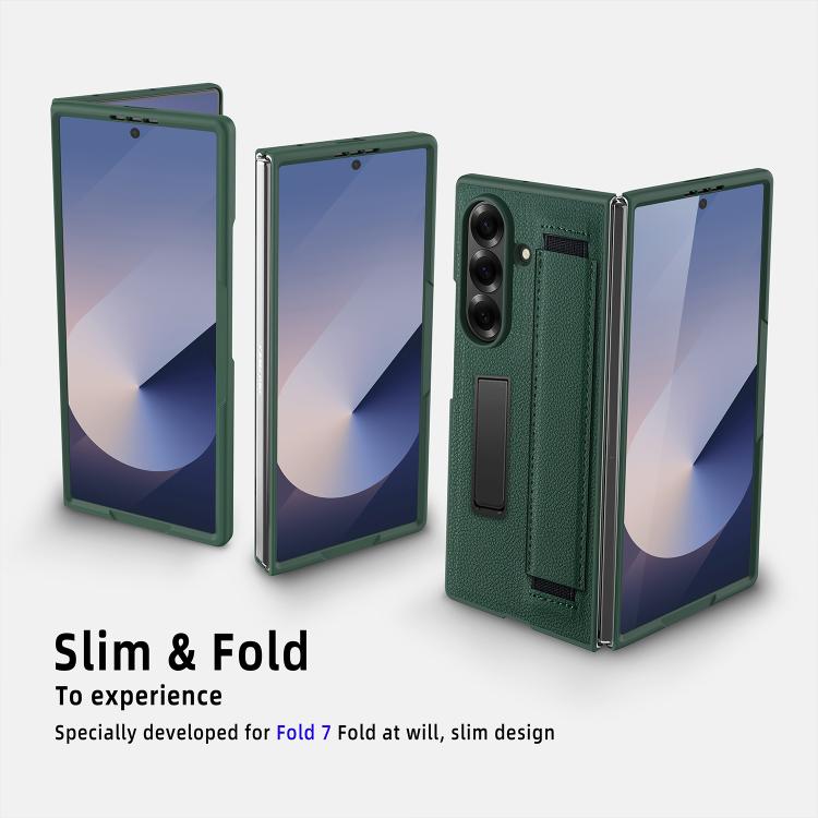 Integrated Invisible Bracket Litchi Skin Pasting Phone Case with Hand Strap