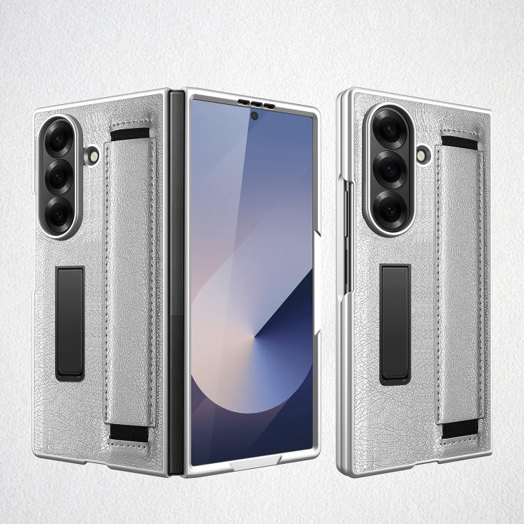 Integrated Invisible Bracket Litchi Skin Pasting Phone Case with Hand Strap