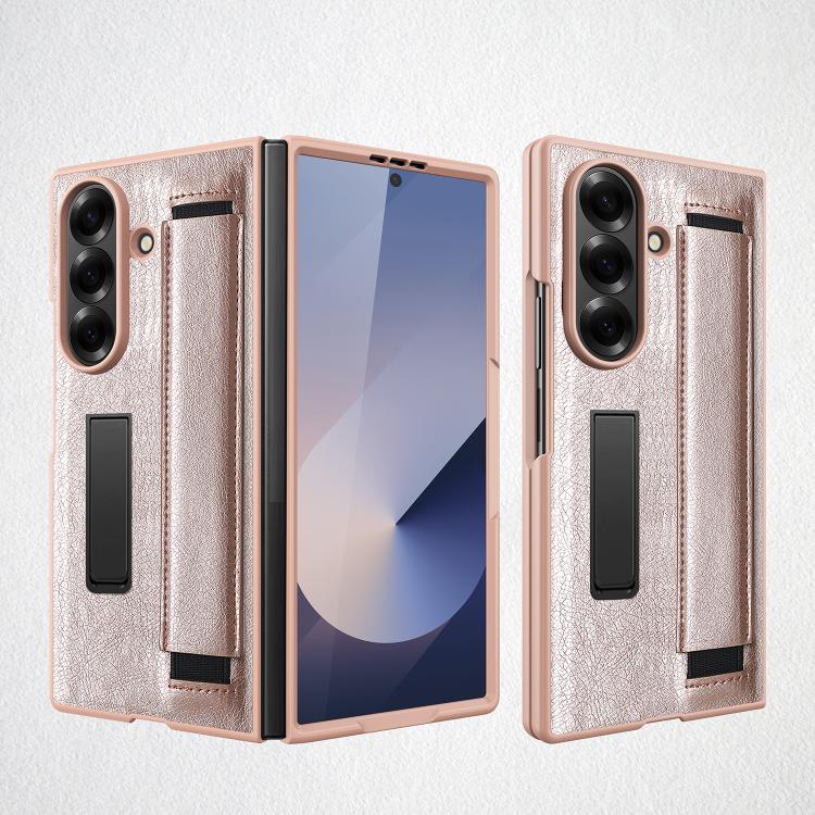 Integrated Invisible Bracket Litchi Skin Pasting Phone Case with Hand Strap