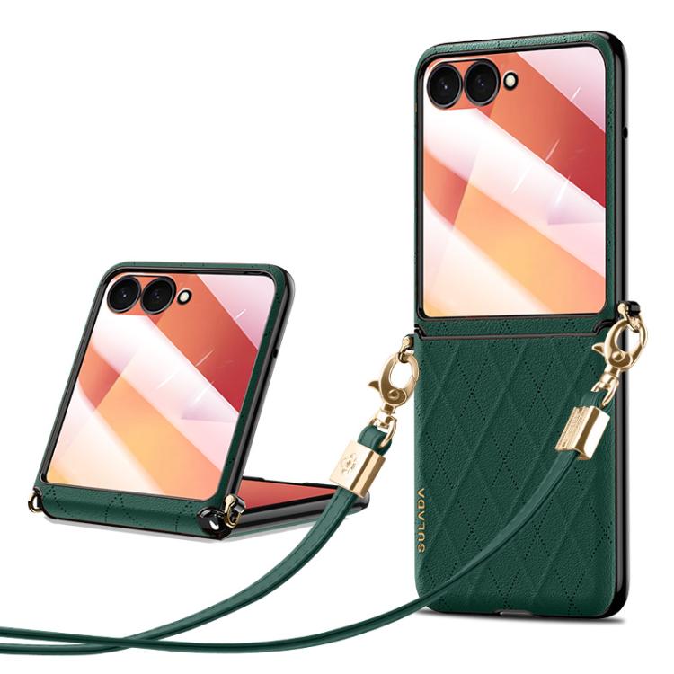 SULADA Elegant Rhombic Texture Folding Phone Case with Lanyard