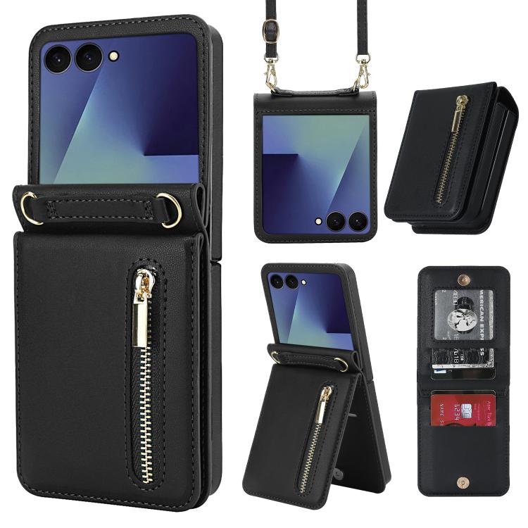 Zipper Wallet Card Slot Leather Phone Case with Crossbody Strap