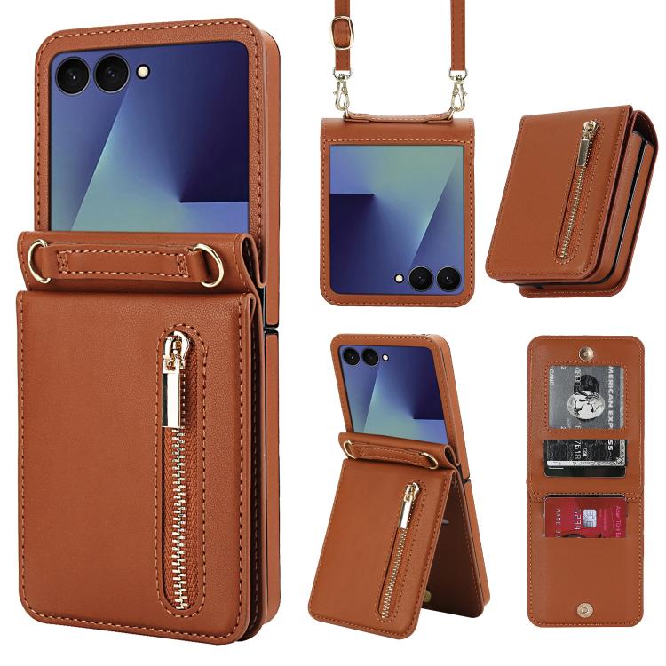Zipper Wallet Card Slot Leather Phone Case with Crossbody Strap