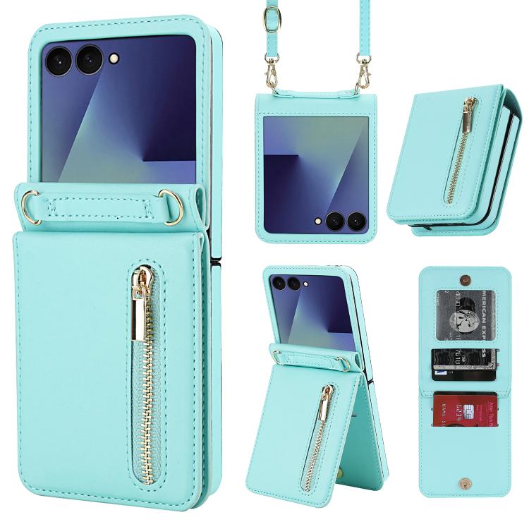 Zipper Wallet Card Slot Leather Phone Case with Crossbody Strap