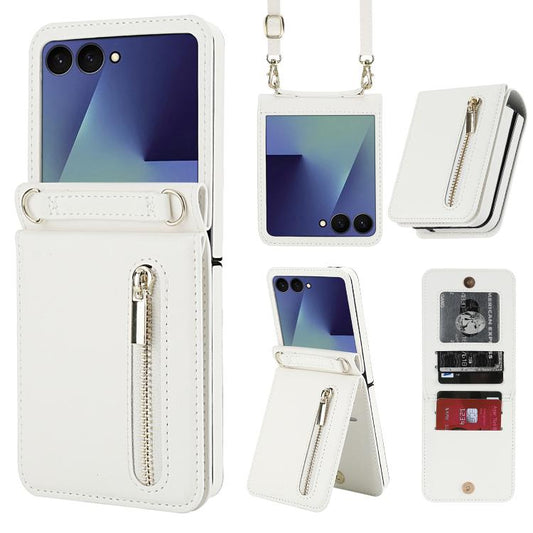 Zipper Wallet Card Slot Leather Phone Case with Crossbody Strap