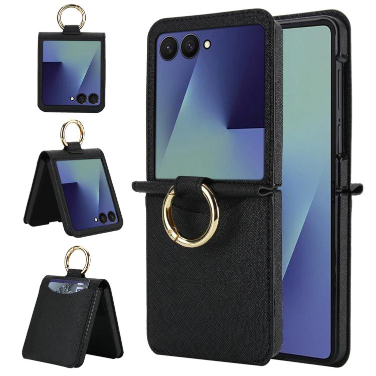 Cross Texture Ring Design Card Slot Leather Phone Case