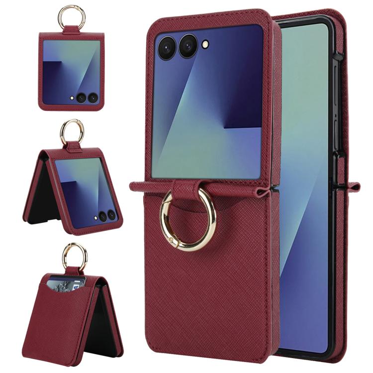 Cross Texture Ring Design Card Slot Leather Phone Case