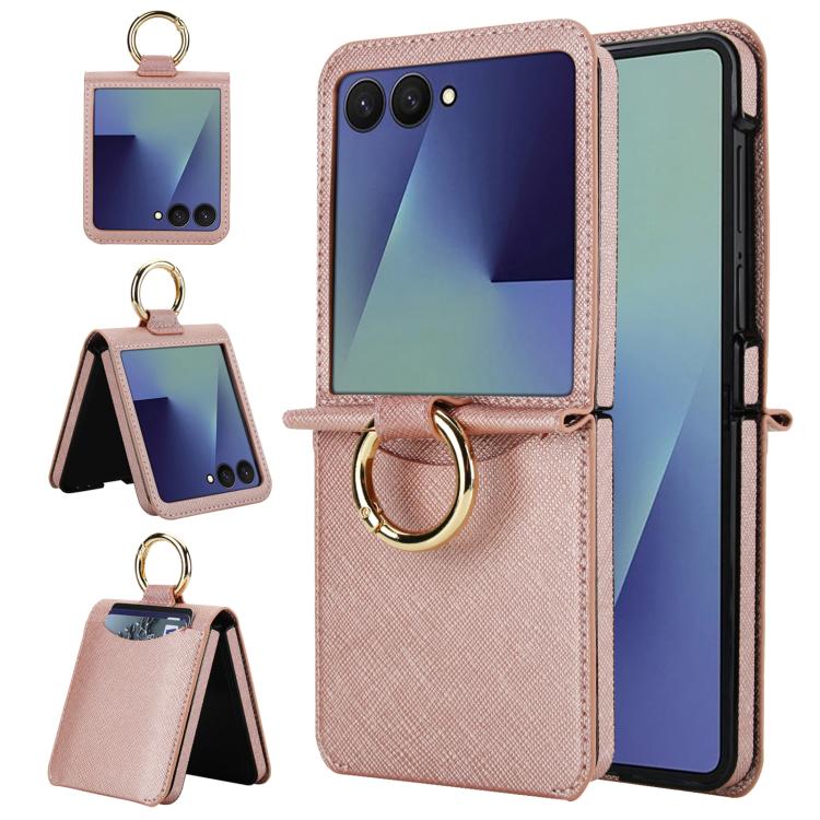 Cross Texture Ring Design Card Slot Leather Phone Case