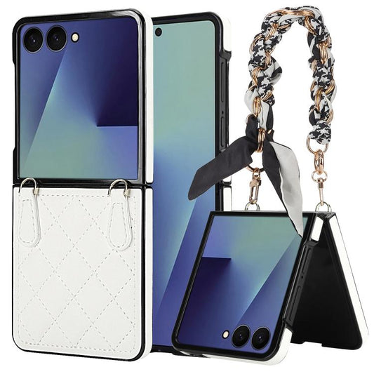 Rhombic Leather Phone Case with Scarf / Bracelet