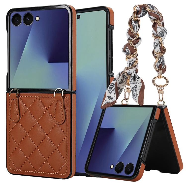 Rhombic Leather Phone Case with Scarf / Bracelet