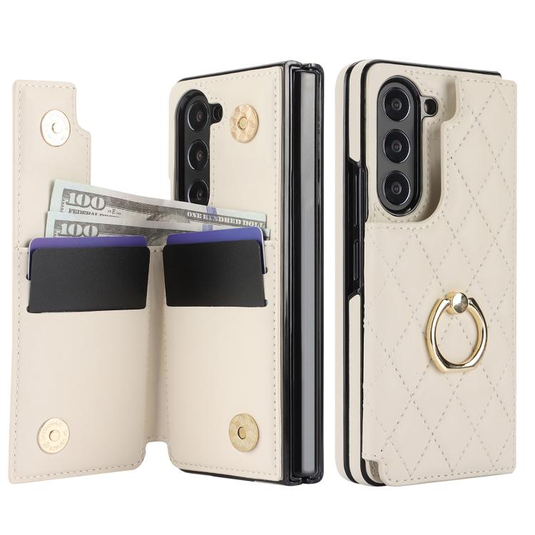 Rhombic Texture Ring Double Buckle Leather Phone Case