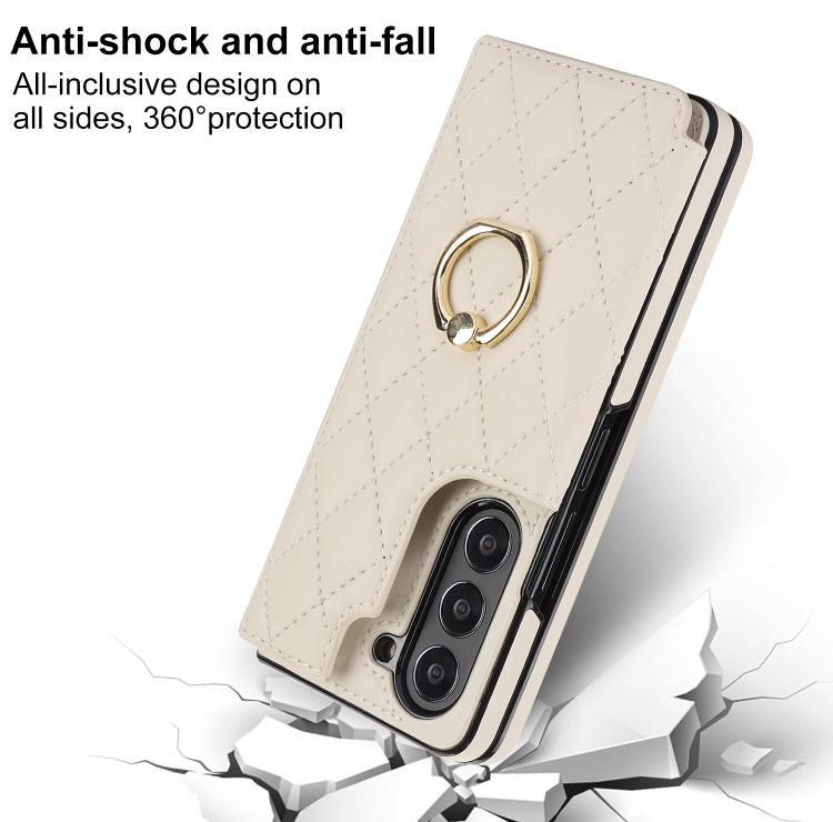 Rhombic Texture Ring Double Buckle Leather Phone Case