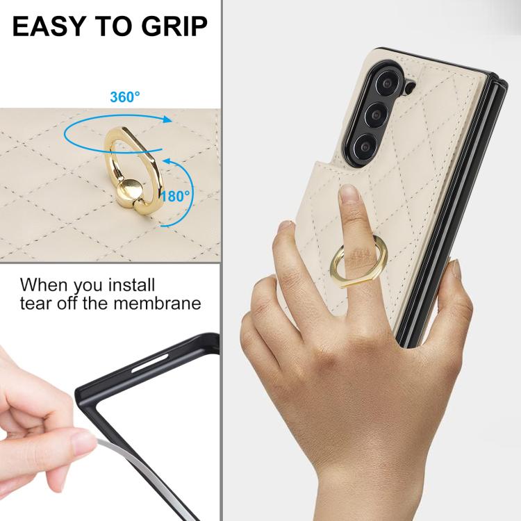 Rhombic Texture Ring Double Buckle Leather Phone Case