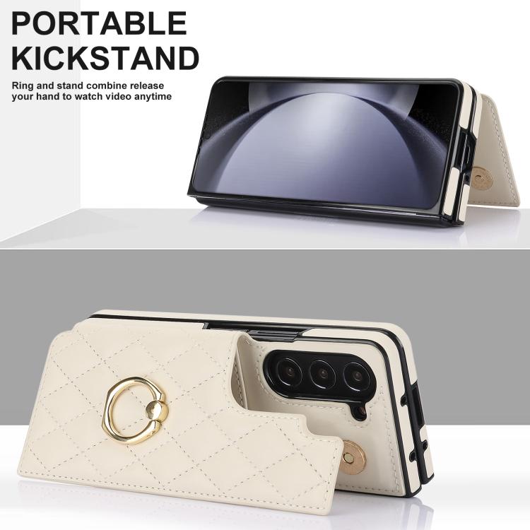 Rhombic Texture Ring Double Buckle Leather Phone Case