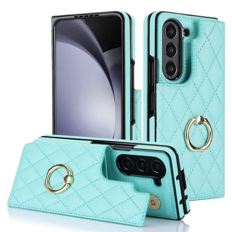Rhombic Texture Ring Double Buckle Leather Phone Case