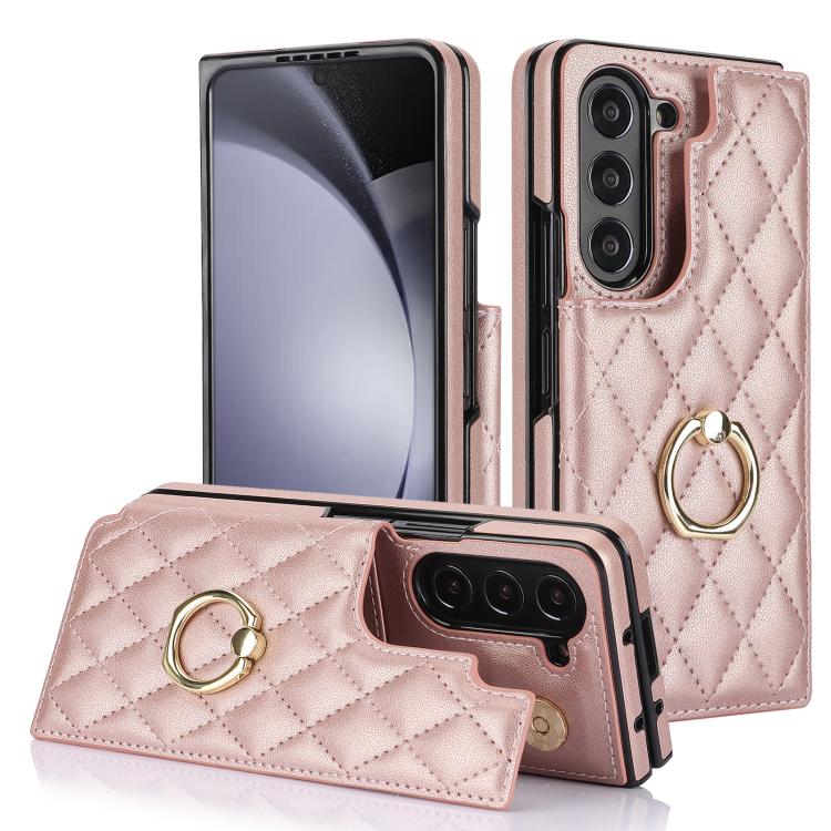 Rhombic Texture Ring Double Buckle Leather Phone Case