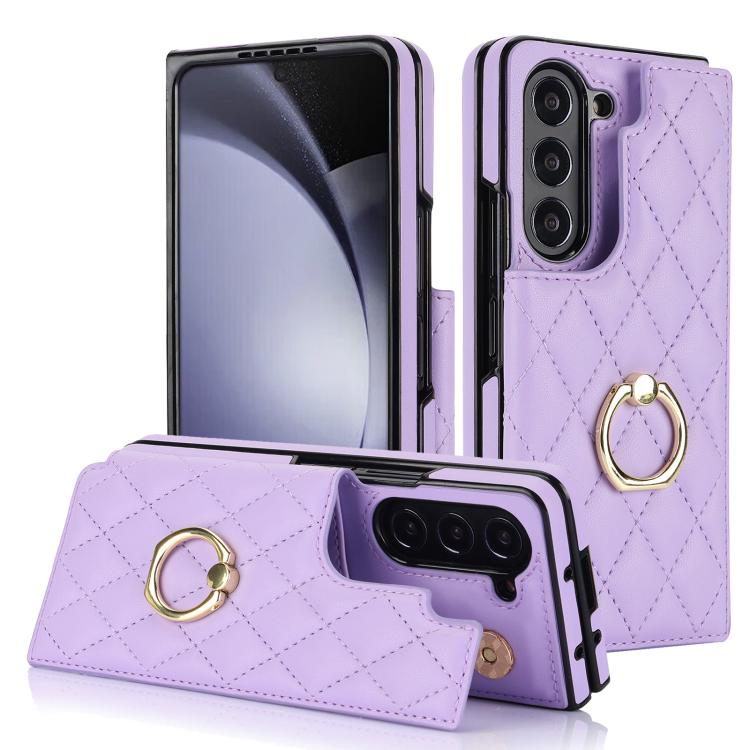 Rhombic Texture Ring Double Buckle Leather Phone Case