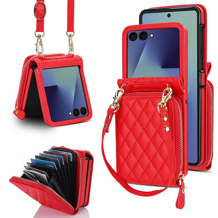 Large Zipper Card Slot Leather Phone Case with Crossbody Strap