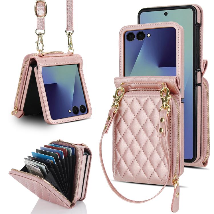 Large Zipper Card Slot Leather Phone Case with Crossbody Strap