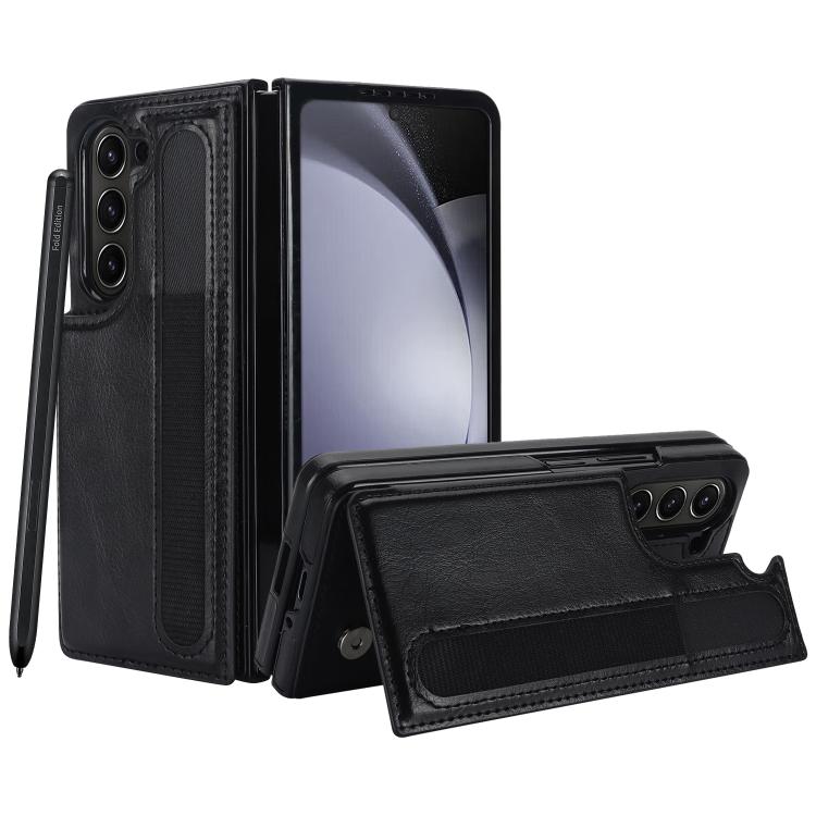 Full Coverage Fold Double Buckle PU Phone Case with Pen Slots