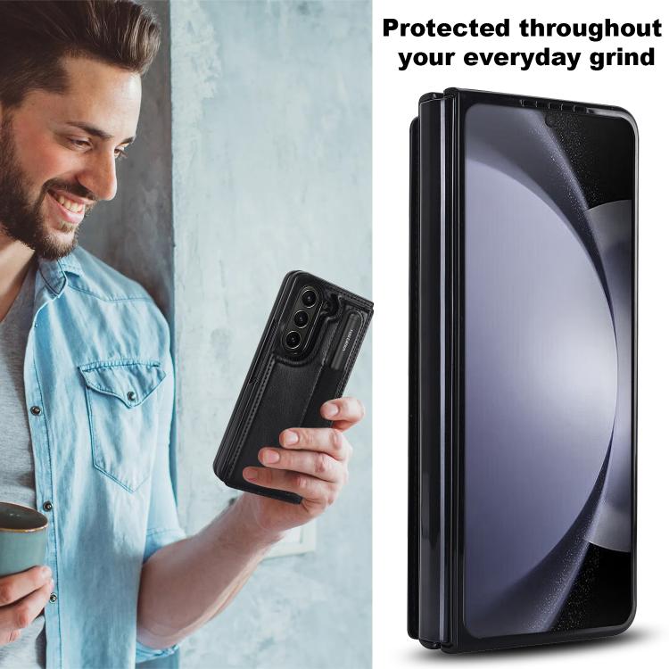 Full Coverage Fold Double Buckle PU Phone Case with Pen Slots
