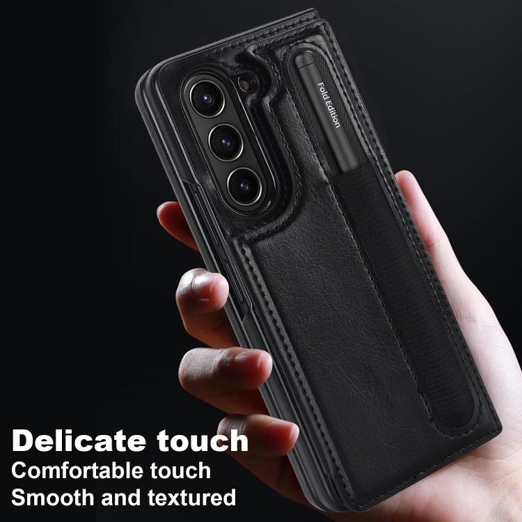 Full Coverage Fold Double Buckle PU Phone Case with Pen Slots