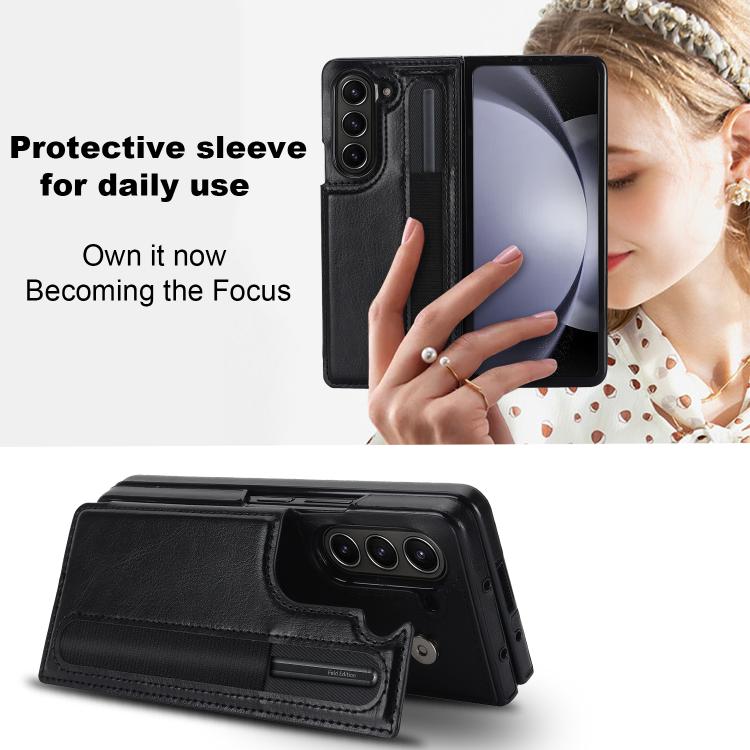 Full Coverage Fold Double Buckle PU Phone Case with Pen Slots