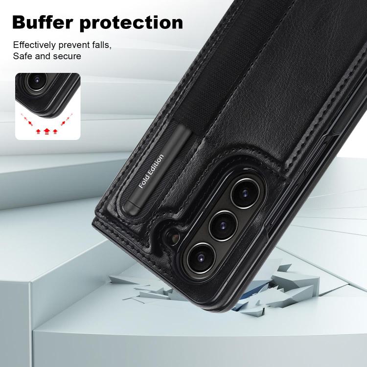 Full Coverage Fold Double Buckle PU Phone Case with Pen Slots