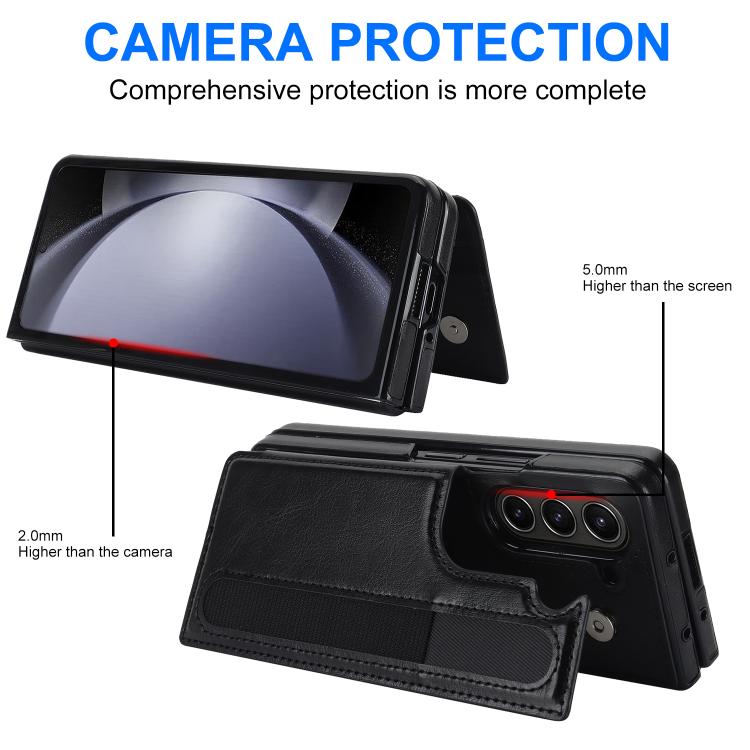 Full Coverage Fold Double Buckle PU Phone Case with Pen Slots