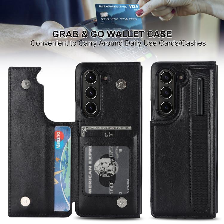 Full Coverage Fold Double Buckle PU Phone Case with Pen Slots