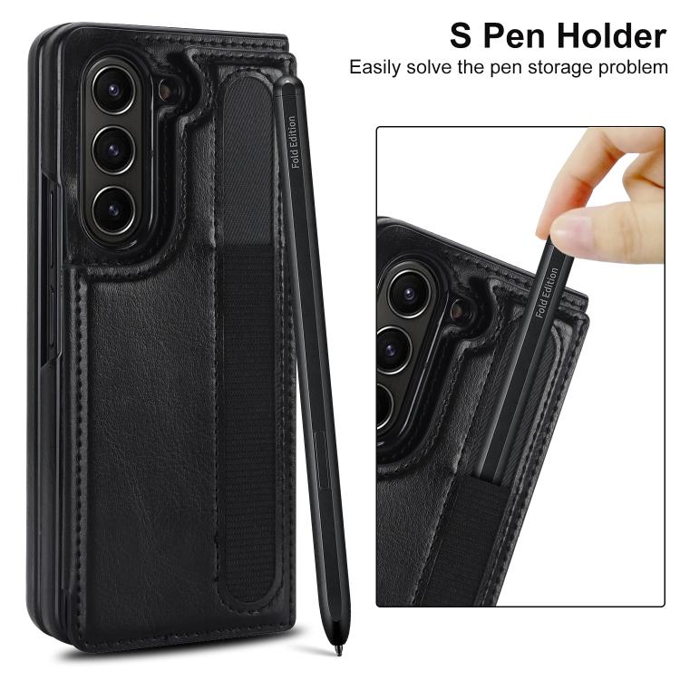 Full Coverage Fold Double Buckle PU Phone Case with Pen Slots