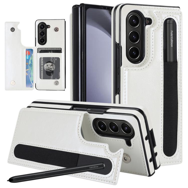 Full Coverage Fold Double Buckle PU Phone Case with Pen Slots