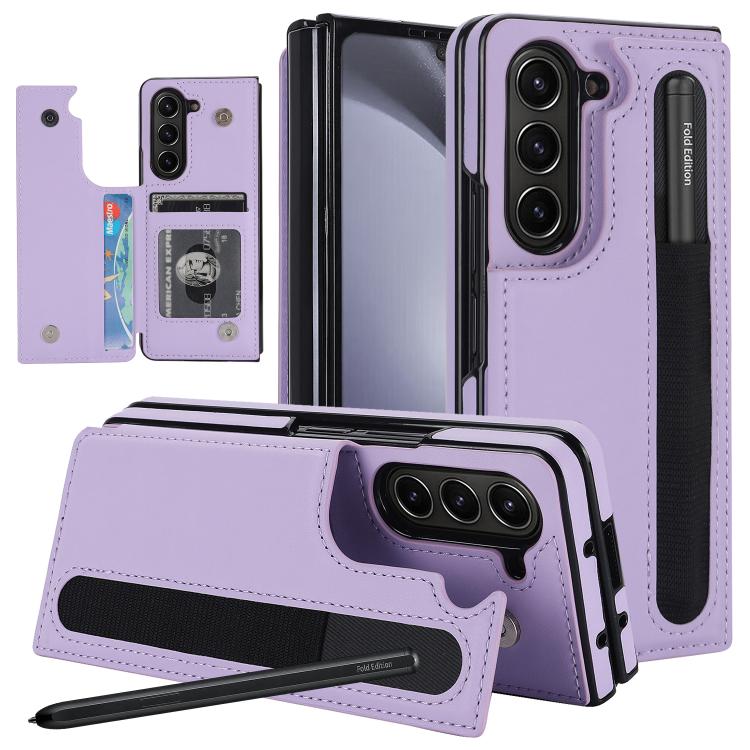 Full Coverage Fold Double Buckle PU Phone Case with Pen Slots